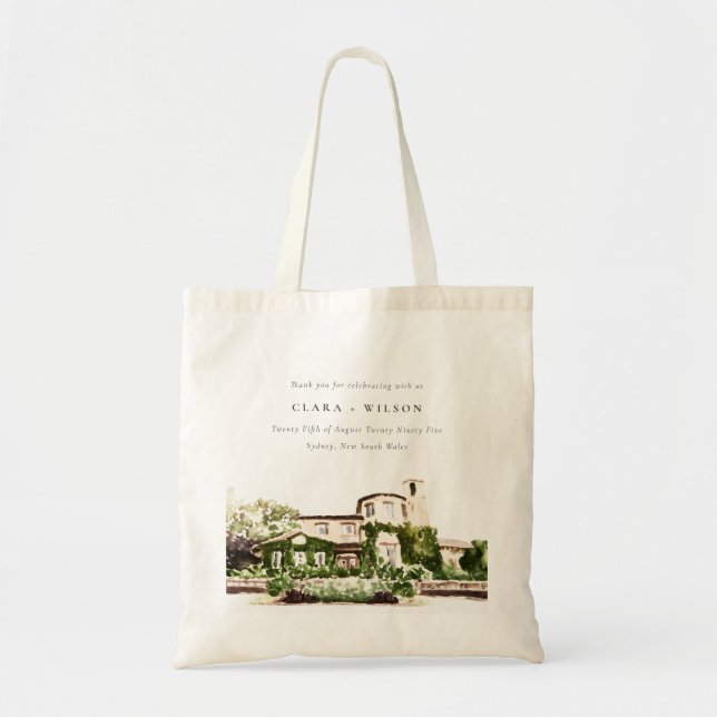 Bolsa Tote Casamento de vinhas verdes com aquarela Chic (Frente)