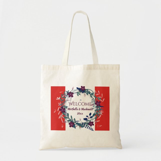 Bolsa Tote CASAMENTO DO CANADÁ BEM-VINDO Destino Floral (Frente)