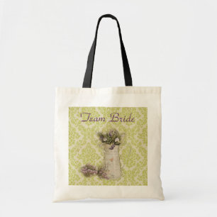 Bolsa Tote casamento do país da lavanda floral do damasco ver