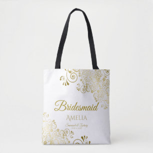 Bolsa Tote Casamento Dourado de Bridesmaid Elegante Branca