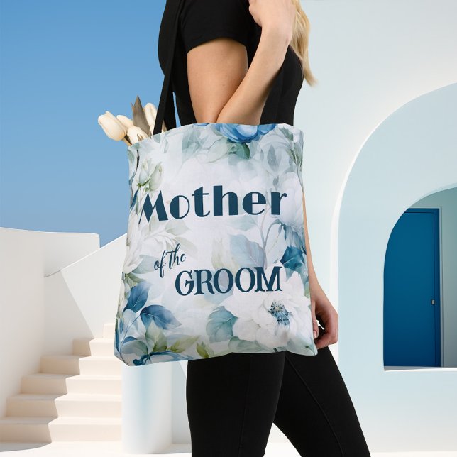 Bolsa Tote Casamento Elegante das Flores de Água Teal (Elegant wedding tote bag featuring watercolor flowers in blue teal with white - mother of the groom)