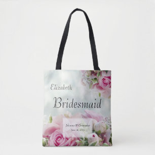 Bolsa Tote Casamento Elegante de Bridesmaid de Rosas Rosa e C
