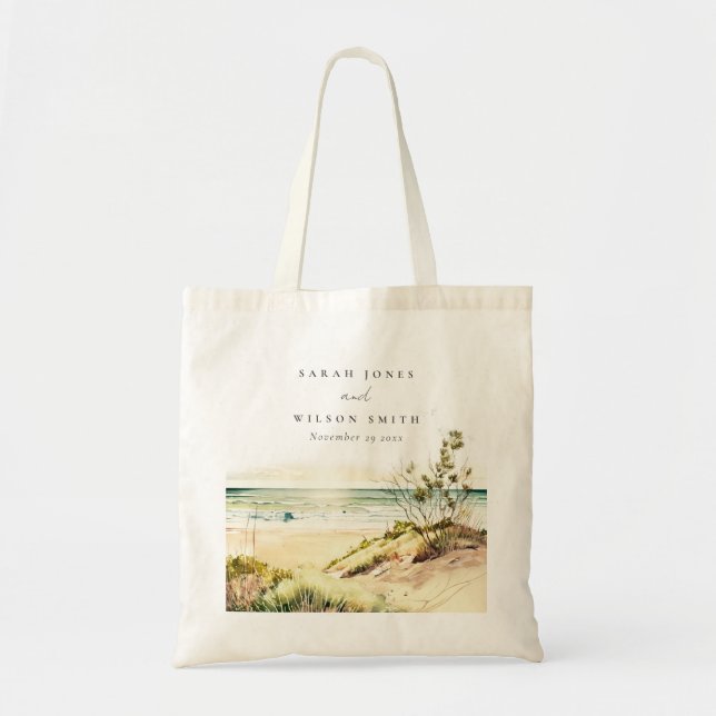 Bolsa Tote Casamento Elegante Dusky Coastal Beach Sun Seascap (Frente)
