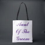 Bolsa Tote Casamento elegante roxo da tia Preparação Na moda<br><div class="desc">Sacola bonita,  simples e elegante para a tia do noivo com texto do roxo real. Você pode mudar a cor do texto ou editar o texto para personalizar enquanto você gosta.</div>
