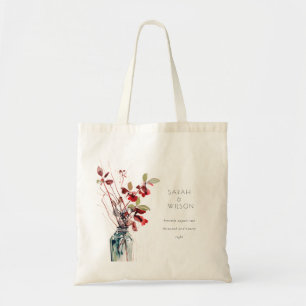 Bolsa Tote Casamento Florais Boho Vintage Vermelho Verde Inky