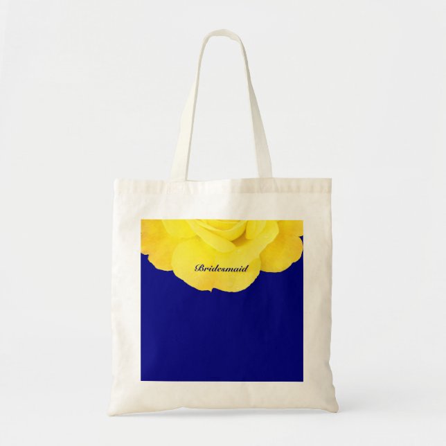Bolsa Tote Casamento Floral Azul Marinho Amarelo Ouro Bridesm (Frente)