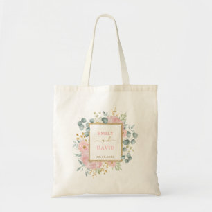 Bolsa Tote Casamento Floral Botânico De Molho Cor De Água Ros