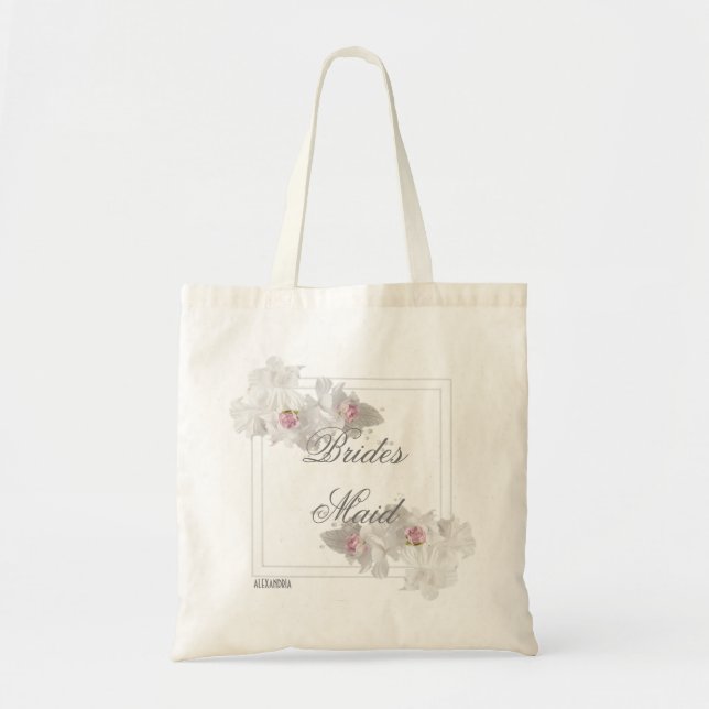 Bolsa Tote Casamento floral branco da madrinha (Frente)