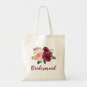 Bolsa Tote Casamento Floral de Bridesmaid Dusty Rosa Burgundy