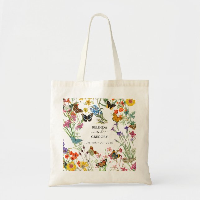 Bolsa Tote Casamento Floral de Flores Selvagens de Aquarela B (Frente)