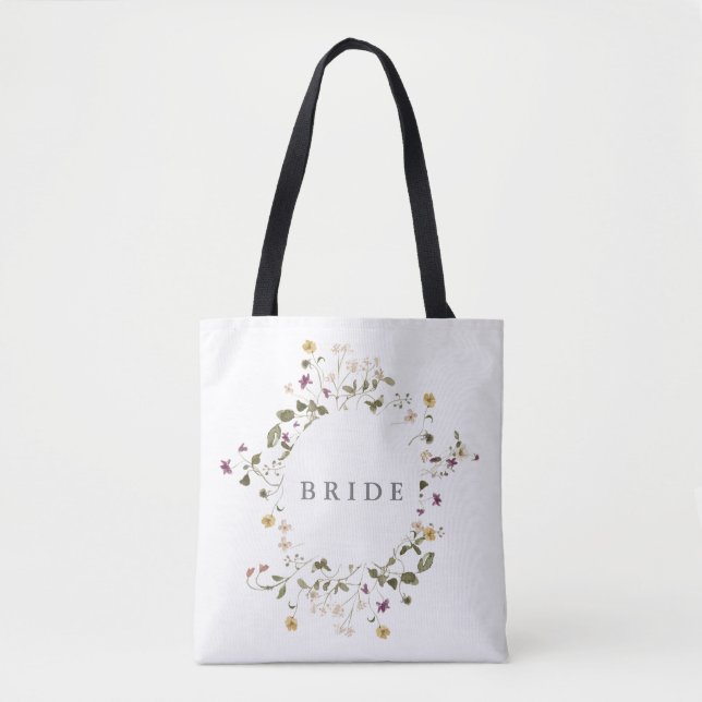 Bolsa Tote Casamento Floral de Pampas de Flor Selvagem Seca E (Frente)