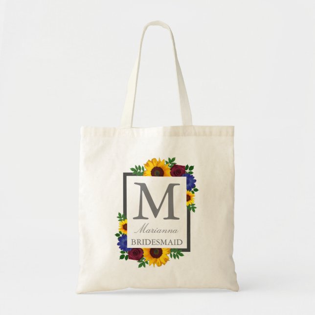 Bolsa Tote Casamento Floral de Rosa de Sunflower (Frente)