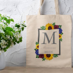 Bolsa Tote Casamento Floral de Rosa de Sunflower<br><div class="desc">Design apresenta girassóis,  rosas e flores silvestres elegantes com uma paleta de cor amarela,  burgundy e azul ouro. Design também apresenta uma estrutura de cinza de carvão. Você pode alterar a cor de fundo para a cor de sua escolha ou deixá-la definida como branca.</div>