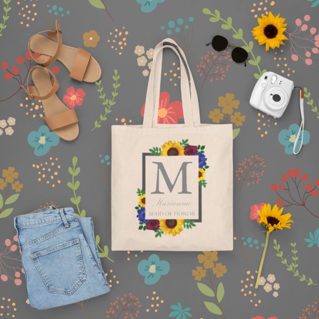 Bolsa Tote Casamento Floral de Rosa de Sunflower (Criador carregado)