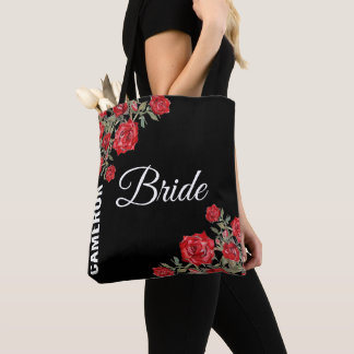 Bolsa Tote Casamento Floral de rosa vermelha Watercolor