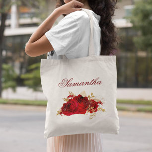 Bolsa Tote Casamento Floral de Rosas vermelhas Personalizadas