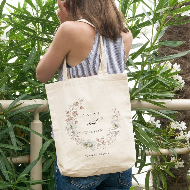Bolsa Tote Casamento Floral de Terra Floral de Prados Brancos (Criador carregado)