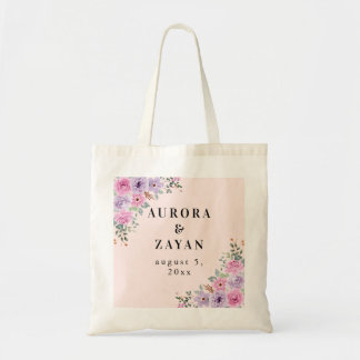Bolsa Tote Casamento Floral em Aquarela Rosa Elegante