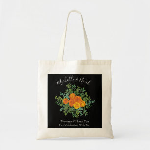 Bolsa Tote Casamento Floral Laranja & Preto- Gótico - Rosa