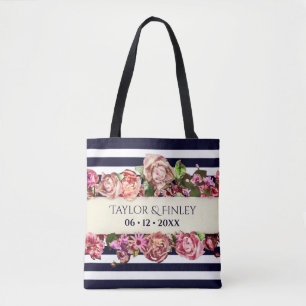 Bolsa Tote Casamento Floral Listrado Vintage Moderno Personal