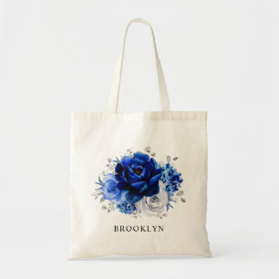 Bolsa Tote Casamento Floral Metálico Real Blue Silver