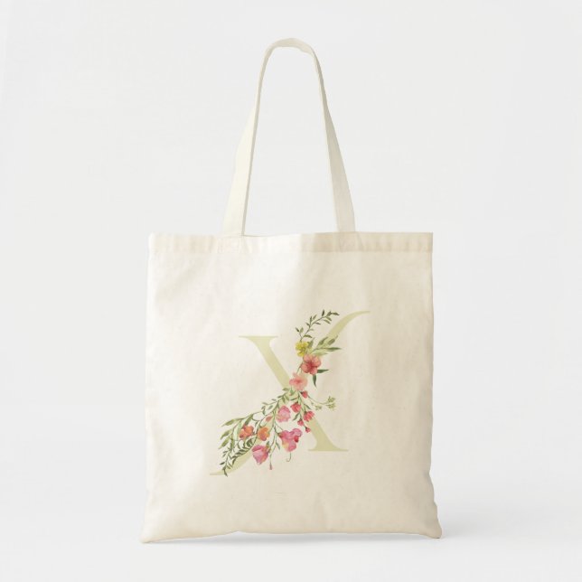 Bolsa Tote casamento floral primavera X monograma Chá de Noiv (Frente)