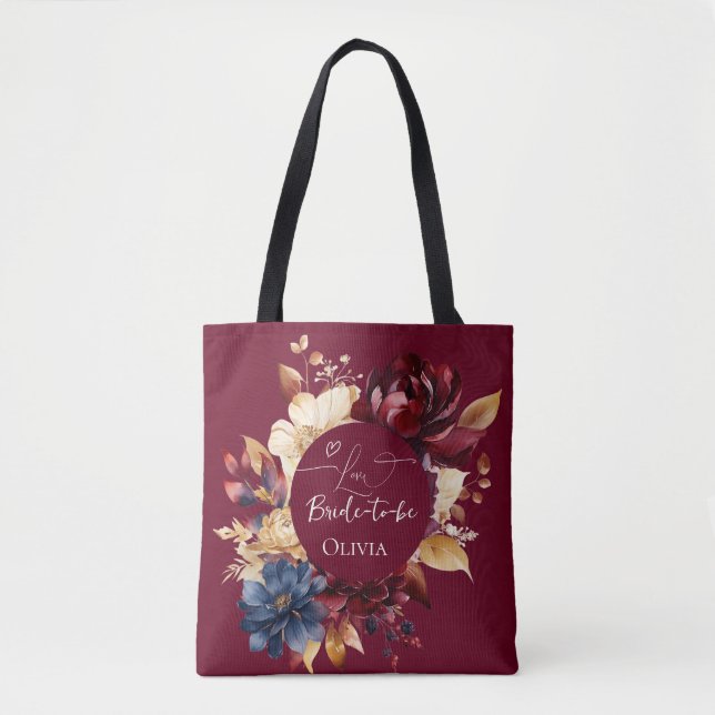 Bolsa Tote Casamento Floral Profundo Burgundy (Frente)