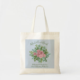 Bolsa Tote Casamento Floral Rosa de Peony Azul-claro e Rosa-c