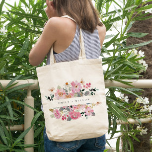 Bolsa Tote Casamento Floral Rustic Lively Blush Pink Watercol