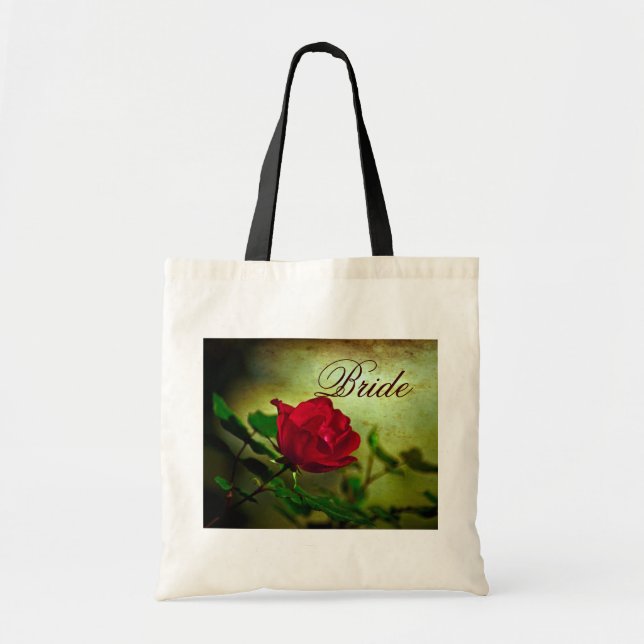 Bolsa Tote casamento gótico com rosa vermelha de jardim (Frente)