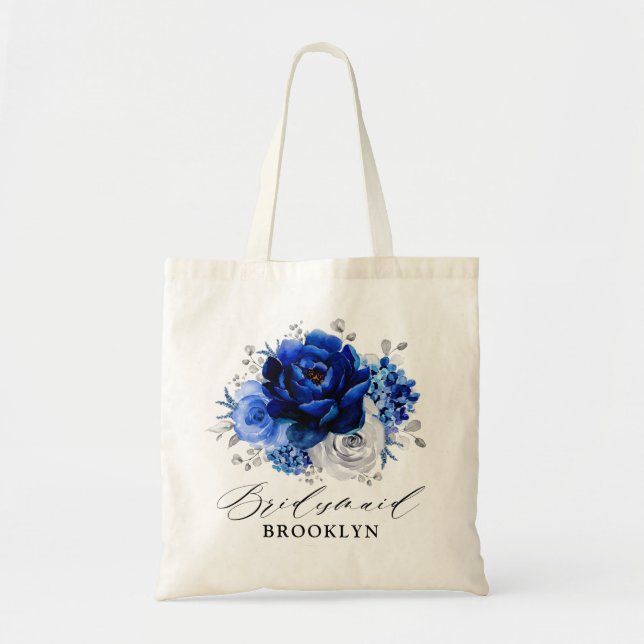 Bolsa Tote Casamento Metálico Real Azul Prateado Metálico Par (Frente)