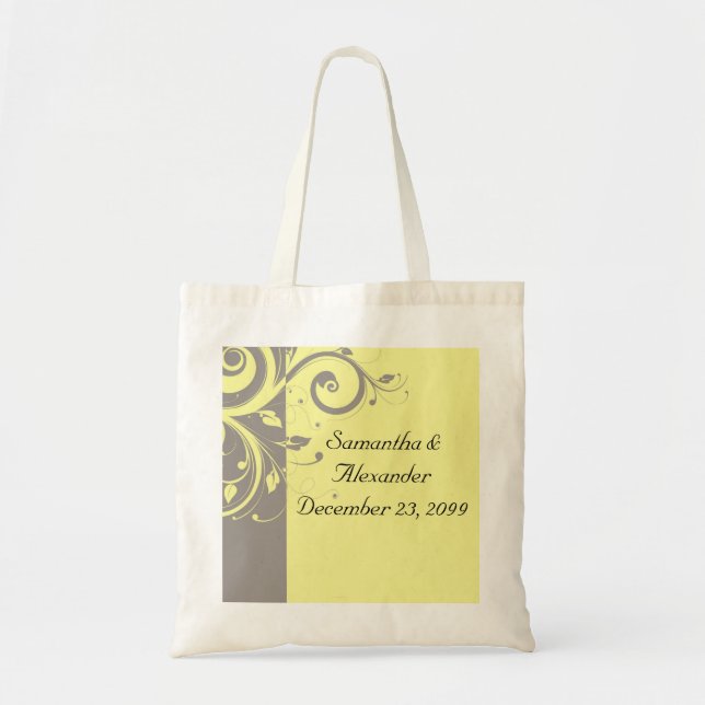 Bolsa Tote Casamento moderno amarelo e das cinzas do (Frente)