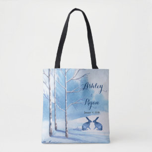 Bolsa Tote Casamento no inverno dos Coelhos das Árvores Branc