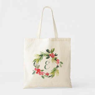 Bolsa Tote Casamento no inverno Floral Watercolor Wreath   Mo