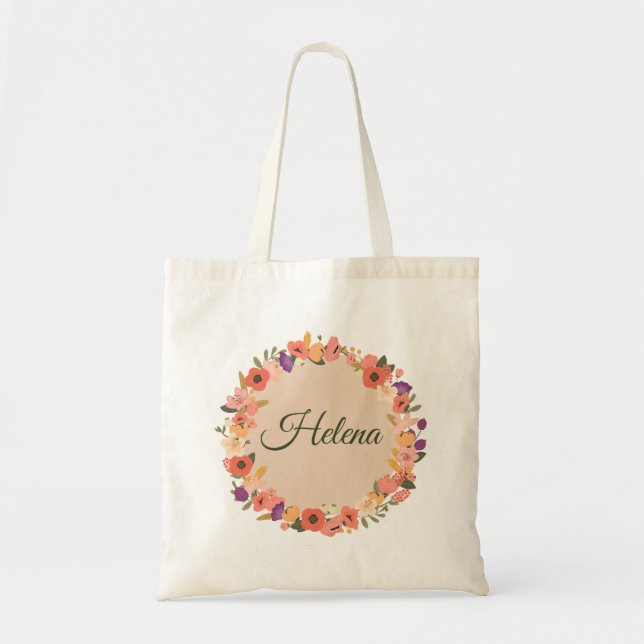 Bolsa Tote Casamento no Jardim Floral/ Chá de Noiva (Frente)