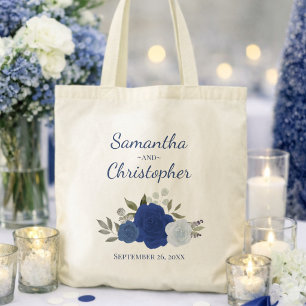 Bolsa Tote Casamento Nomes do Casal Rosas Azul Boho Chic
