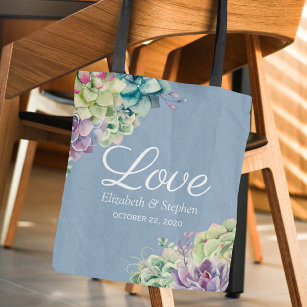 Bolsa Tote Casamento Obrigado Gift Bags Watercolor Succulents