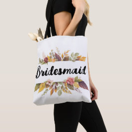 Bolsa Tote Casamento outono de Texto Floral Bridesmaid Burgun