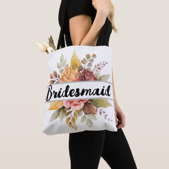 Bolsa Tote Casamento outono de Texto Floral de Bridesmaid Bur (Close Up)
