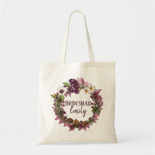 Bolsa Tote Casamento outono Wreath Plum Bridesmaid Name ID465