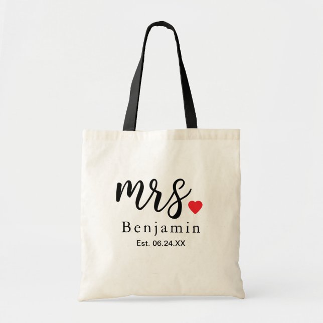 Bolsa Tote Casamento Personalizado com Roteiro da Sra. Black  (Frente)