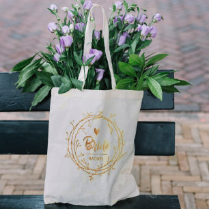 Bolsa Tote Casamento Personalizado do Coração de Noiva Dourad