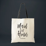 Bolsa Tote Casamento personalizado estilo do roteiro da<br><div class="desc">Um pouco algo para sua madrinha de casamento ultra especial. Tenha-a feliz estar por seu lado em seu dia especial do matrimônio com esta sacola original das canvas. Caracteriza as palavras "madrinha de casamento" em um texto elegante do estilo do roteiro. Debaixo disto é um ponto para um nome feito...</div>
