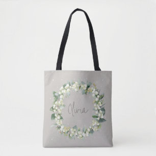Bolsa Tote Casamento Personalizado Greige Snowberry+Eucalyptu