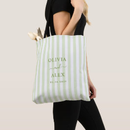 Bolsa Tote Casamento Personalizado Verde com Listras Retrô 