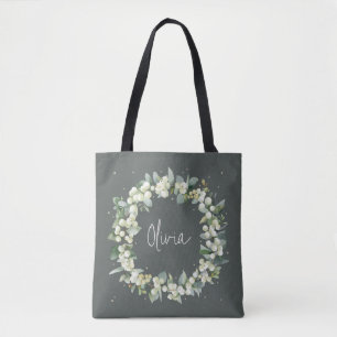 Bolsa Tote Casamento Personalizado Verde Snowberry+Eucalipto