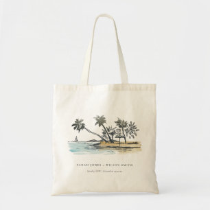 Bolsa Tote Casamento por Aquarela de Árvore de Palma de Praia