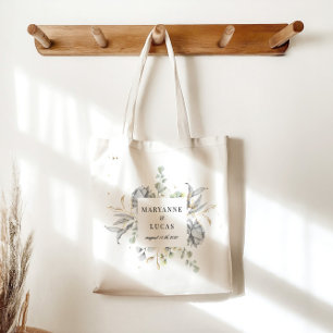 Bolsa Tote Casamento por Monograma Floral de Prata Dramática