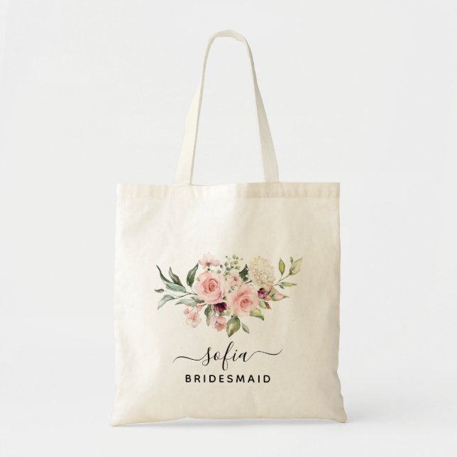 Bolsa Tote Casamento Romântico de Rosas Rosa Floral de Brides (Frente)