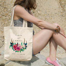 Bolsa Tote Casamento Rustic Boho Floral Stag Antlers